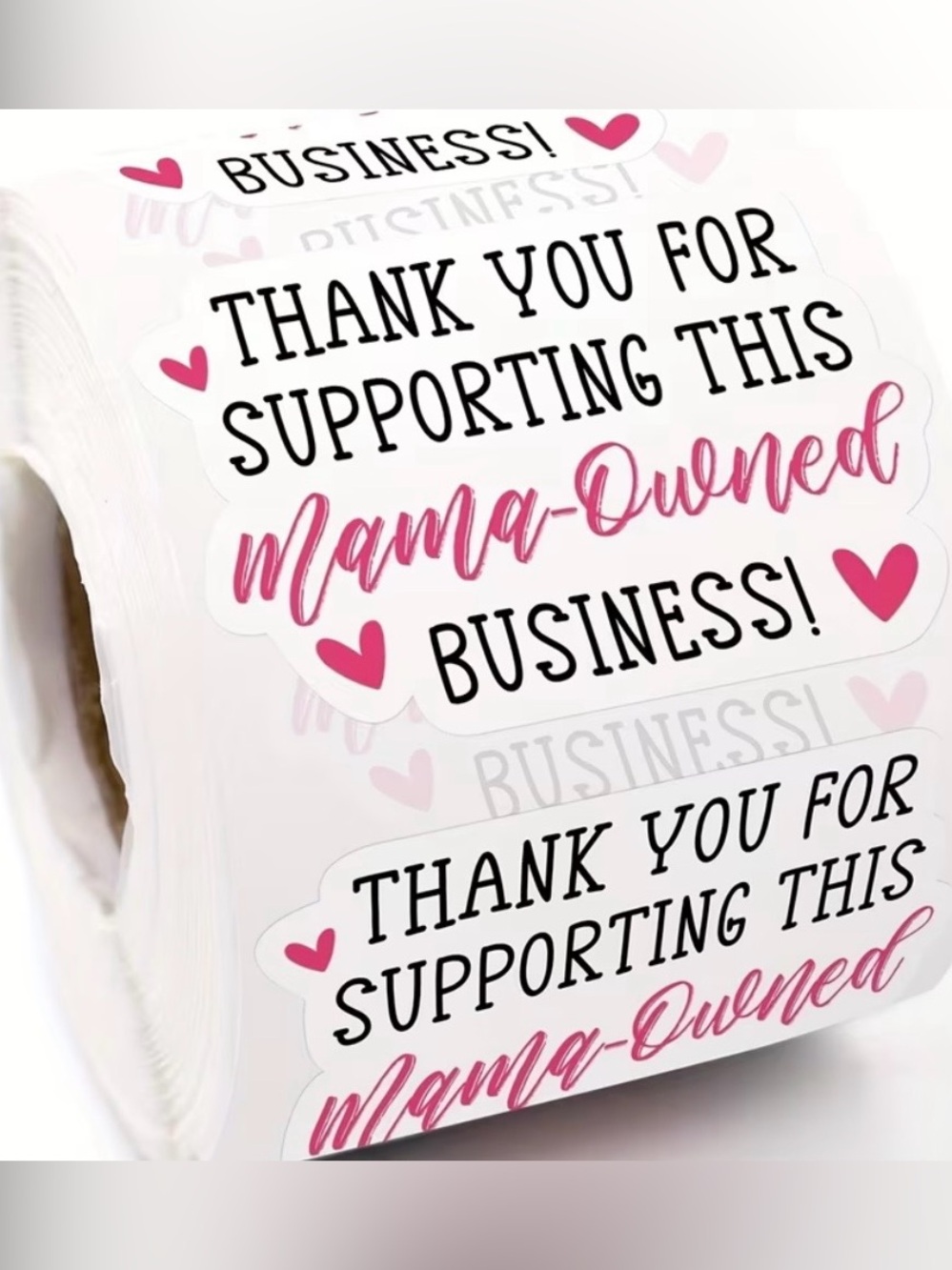 “Mama-Owned Business” Pink and Black Thank You Stickers - 500 Stickers - Picture 2 of 2